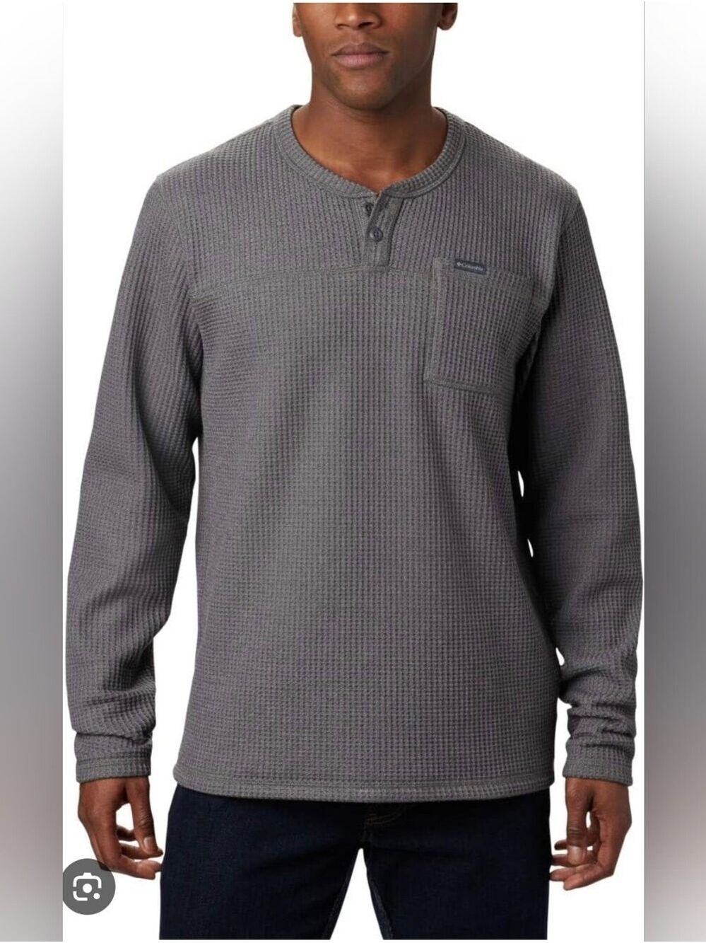 Men's Columbia Grey Waffle-Knit Henley Long Sleeve Thermal Shirt
